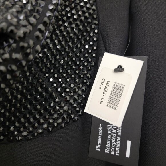 AREA Crystal-Embellished Stretch-Twill Midi Dress in Black 8 NWT - Picture 11 of 12